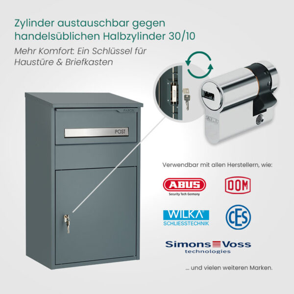 Safepost PK9004PZ Großer Paket-Briefkasten mit Halbzylinder – Bild 18
