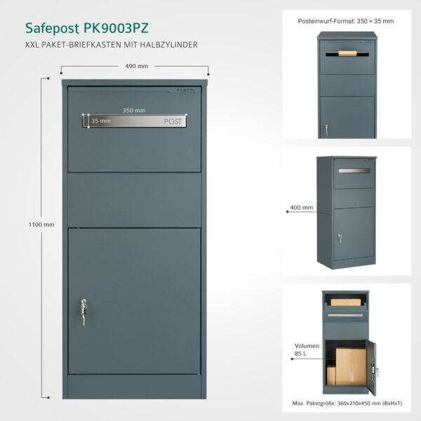 Safepost PK9003PZ XXL Paket-Briefkasten mit Halbzylinder – Bild 21
