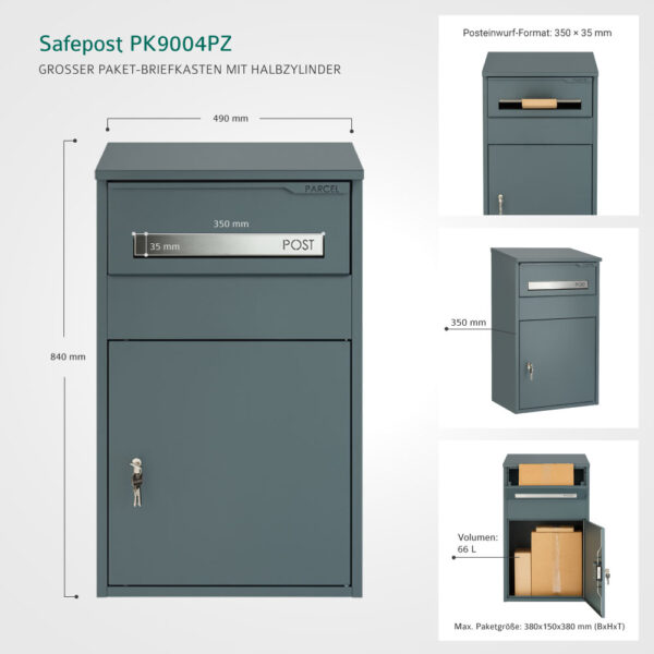 Safepost PK9004PZ Großer Paket-Briefkasten mit Halbzylinder – Bild 20