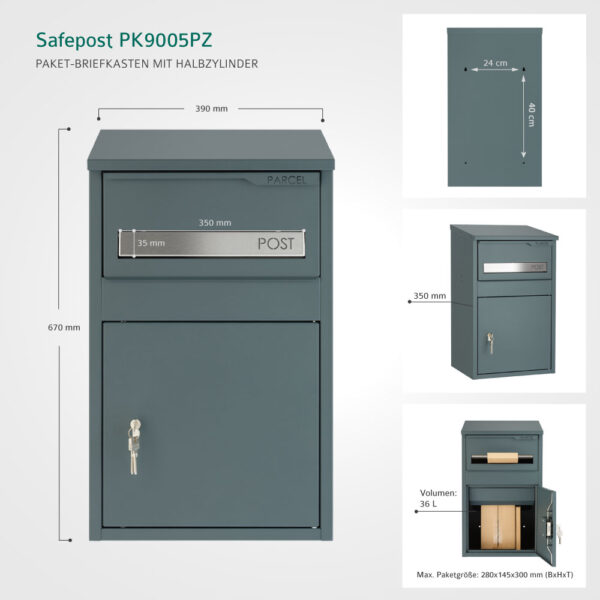 Safepost PK9005PZ Paket-Briefkasten mit Halbzylinder – Bild 21