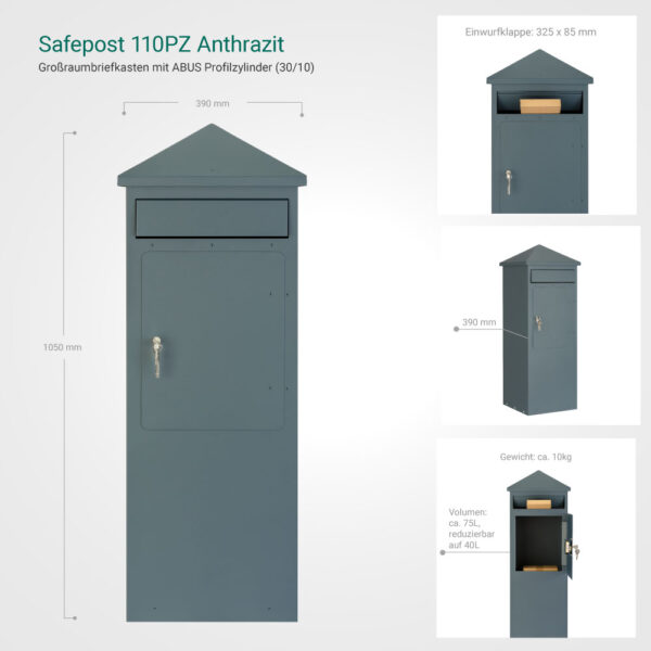 Safepost 110PZ Briefkasten mit Profilzylinder – Bild 7