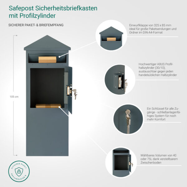 Safepost 110PZ Briefkasten mit Profilzylinder – Bild 6