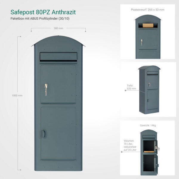 Safepost 80PZ Paketbox mit Profilzylinder – Bild 7