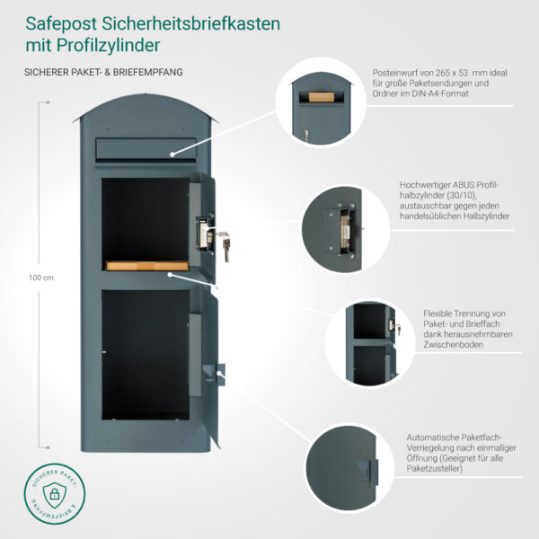 Safepost 80PZ Paketbox mit Profilzylinder – Bild 6